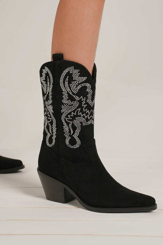 Beast Fashion Rhinestone Detail Point Toe Boots - Trendsi - Flyclothing LLC