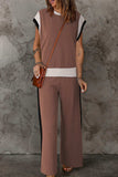 Contrast Round Neck Top and Pants Set - Trendsi - Flyclothing LLC