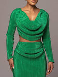 Ruched Cowl Neck Top and Maxi Skirt Set - Trendsi - Flyclothing LLC