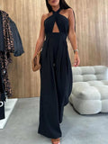 Wide Leg Cutout Halter Neck Jumpsuit - Trendsi - Flyclothing LLC