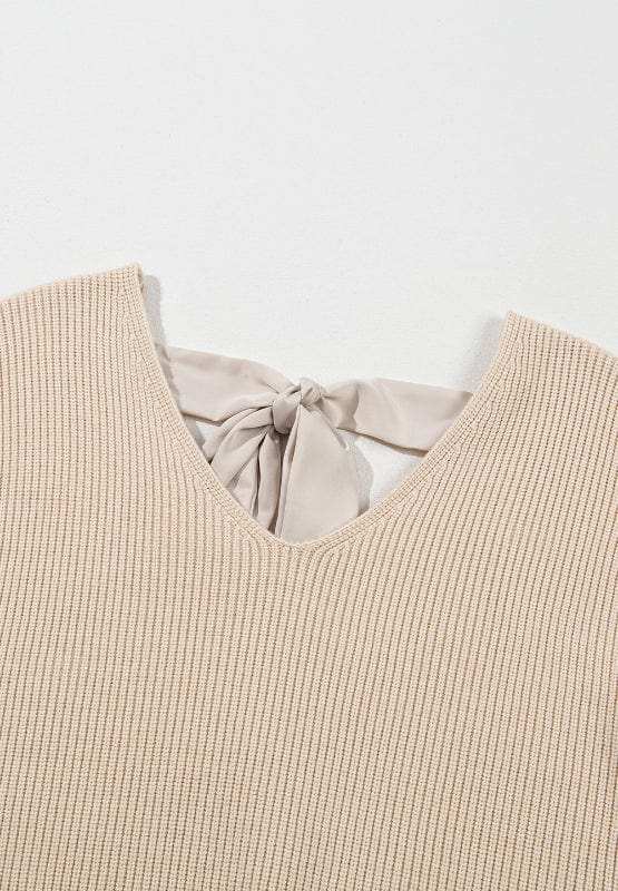 Tied Back V-Neck Long Sleeve Sweater - Trendsi - Flyclothing LLC