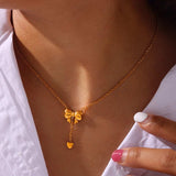 Titanium Steel Gold-Plated Bow Pendant Necklace - Trendsi - Flyclothing LLC