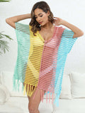 Fringe Color Block Scoop Neck Cover Up - Trendsi - Flyclothing LLC