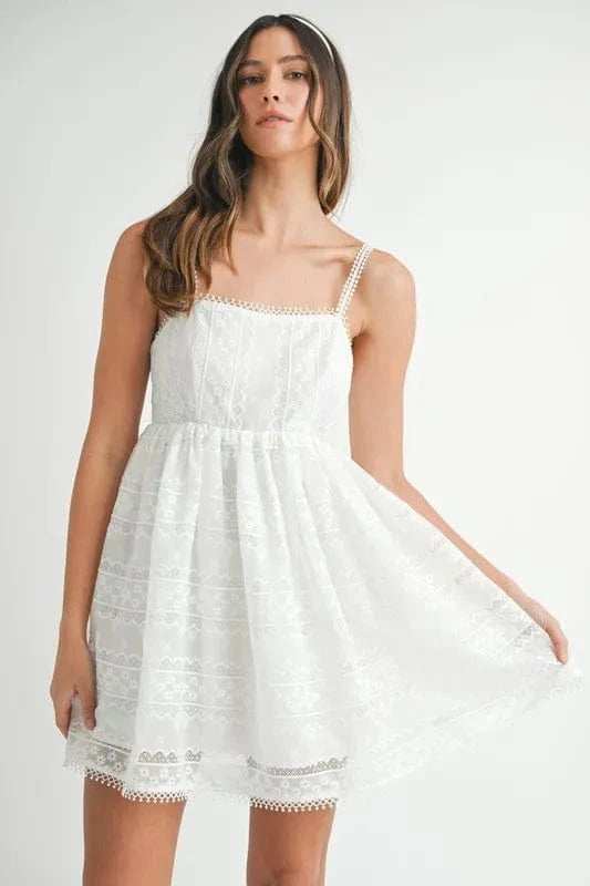 MABLE Eyelet Lace Babydoll Mini Cami Dress - Trendsi - Flyclothing LLC