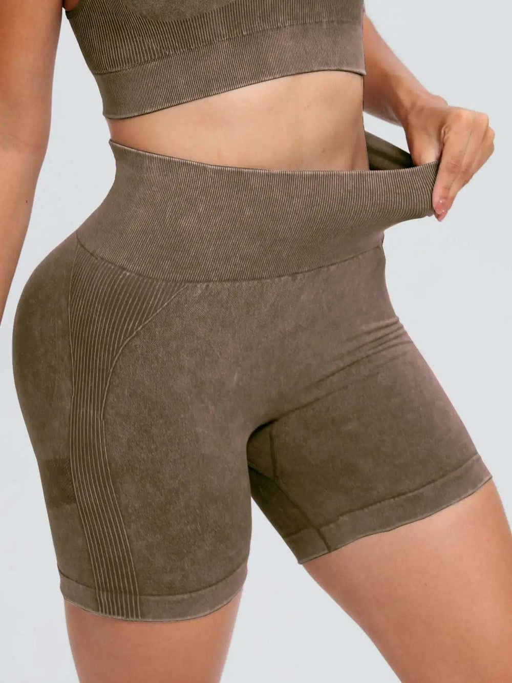 Washed High Waist Active Shorts - Trendsi - Flyclothing LLC