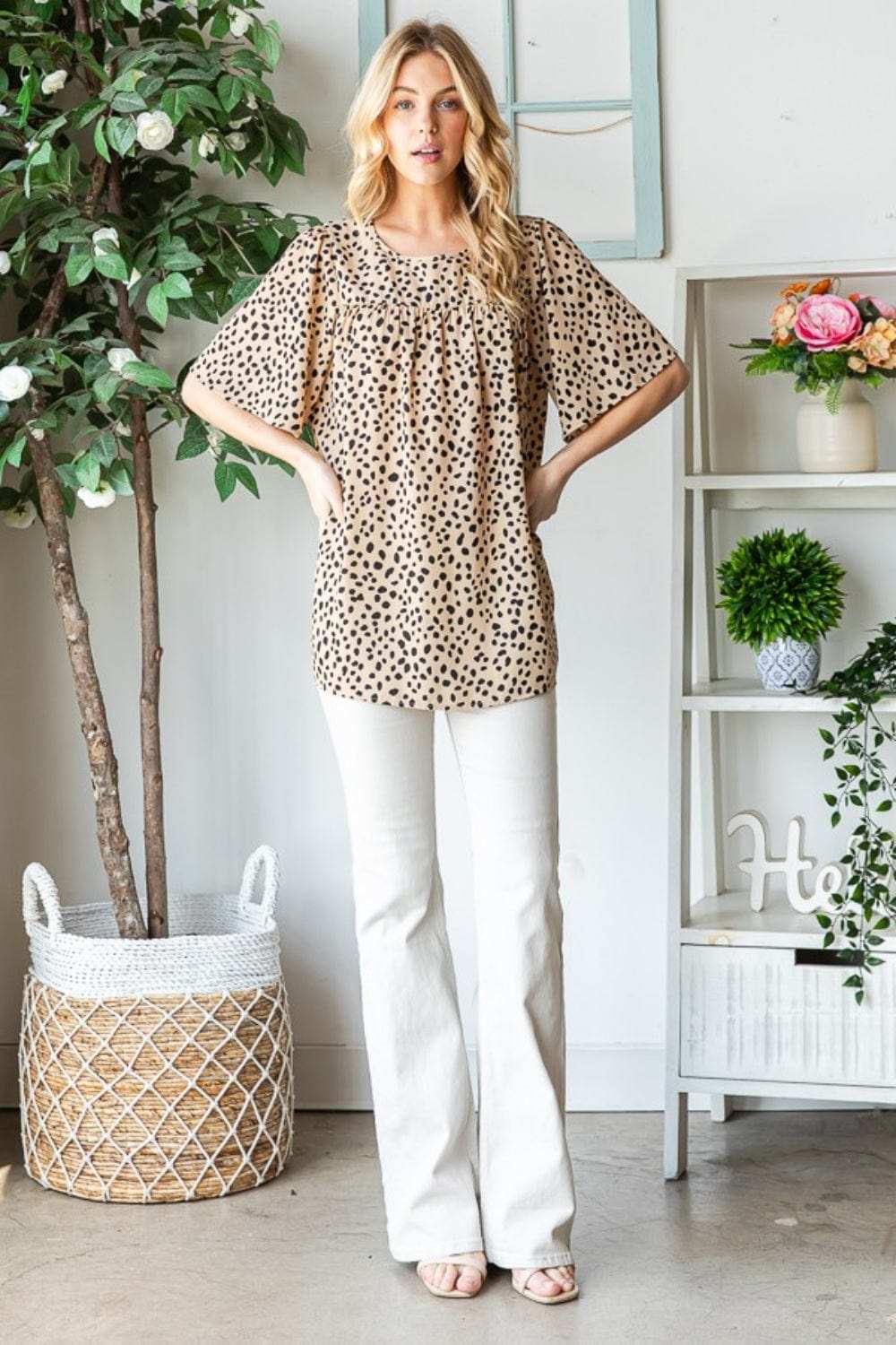 Heimish Full Size Animal Print Flutter Sleeve Blouse - Trendsi - Flyclothing LLC