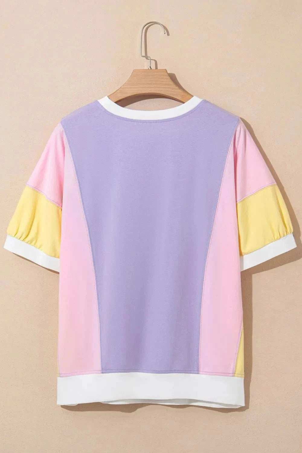 Color Block Patchwork Half Sleeve Oversized T Shirt - Trendsi - Flyclothing LLC