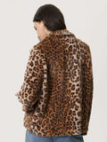 Fuzzy Leopard Collared Neck Jacket - Trendsi - Flyclothing LLC