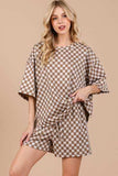 Ces Femme Checkered Round Neck Top and Shorts Set - Trendsi - Flyclothing LLC