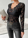 Lace V-Neck Long Sleeve Top - Trendsi - Flyclothing LLC