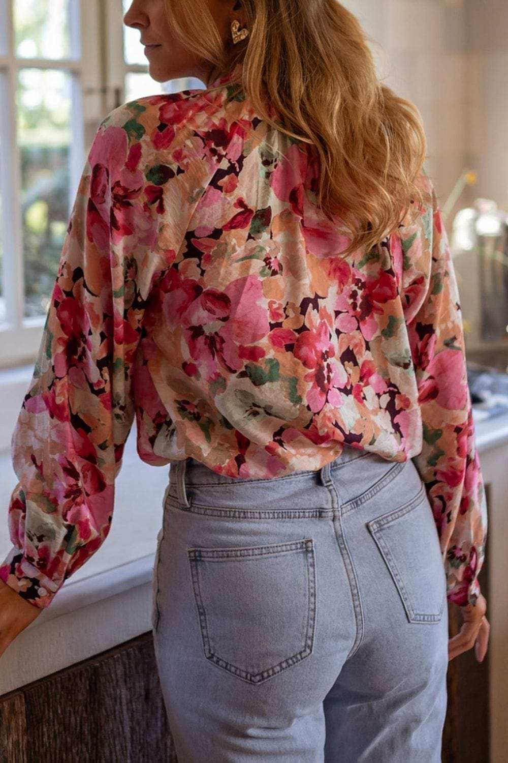 Frill Floral Button Down Long Sleeve Shirt - Trendsi - Flyclothing LLC