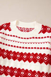 Geometric Round Neck Dropped Shoulder Sweater - Trendsi - Flyclothing LLC