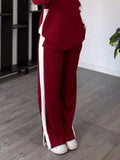 Full Size Contrast Round Neck Top and Pants Set Plus Size - Trendsi - Flyclothing LLC
