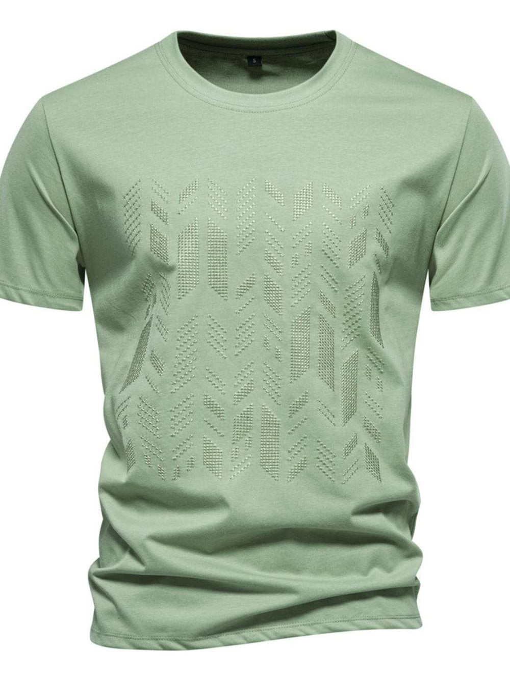 Men's Round Neck Geometric Embroidered T-Shirt - Trendsi - Flyclothing LLC