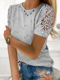 Full Size Lace Detail Heart Round Neck Short Sleeve Top - Trendsi - Flyclothing LLC