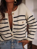Striped Button-Front Cardigan - Trendsi - Flyclothing LLC