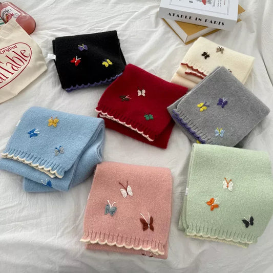 Butterfly Embroidered Knitted Scarf - Trendsi - Flyclothing LLC