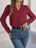 V-Neck Long Sleeve Blouse - Trendsi - Flyclothing LLC