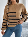 Striped Round Neck Long Sleeve Sweater - Trendsi - Flyclothing LLC