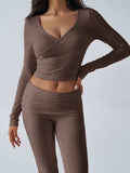 Devine Ruched Long Sleeve Top and Pants Set - Trendsi - Flyclothing LLC