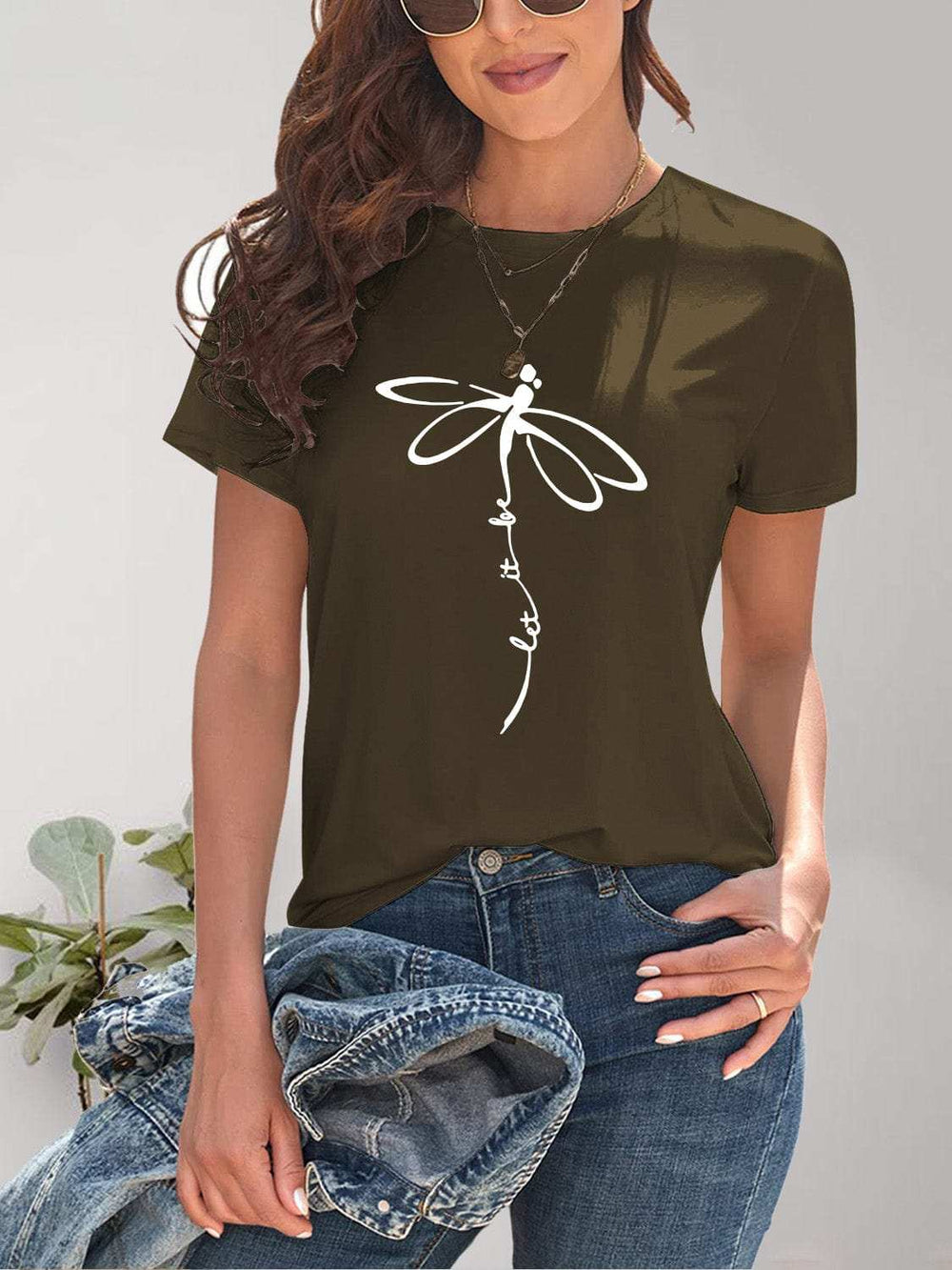 Dragonfly Graphic Round Neck Short Sleeve T-Shirt - Trendsi - Flyclothing LLC