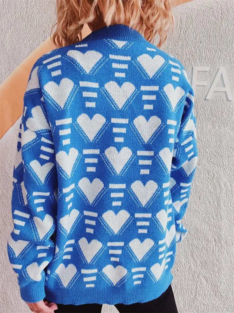 Heart Contrast Long Sleeve Dropped Shoulder Sweater - Trendsi - Flyclothing LLC