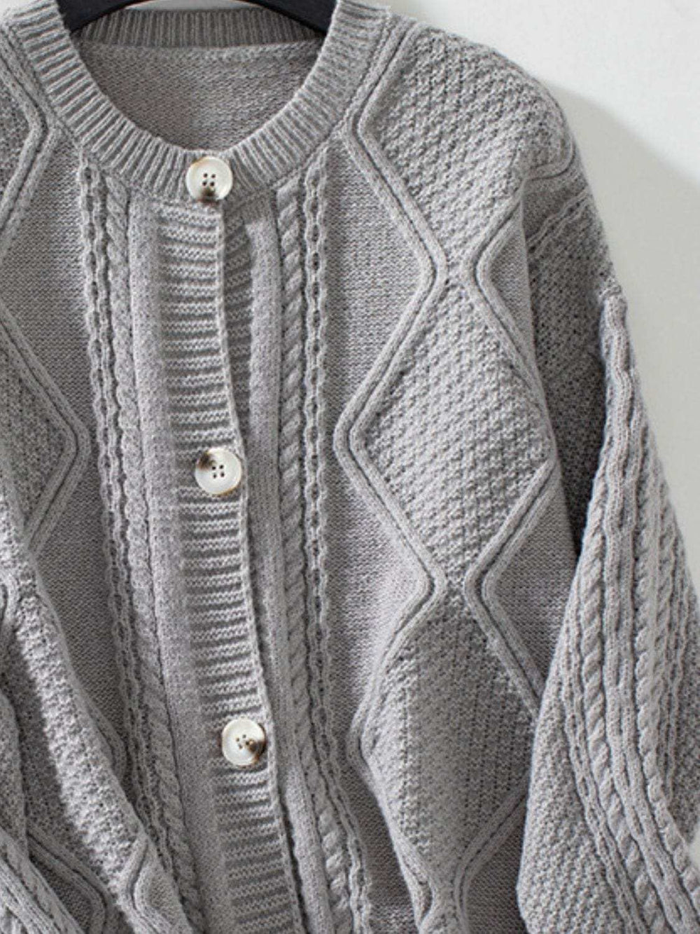 Cable-Knit Round Neck Button Up Cardigan - Trendsi - Flyclothing LLC