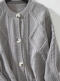 Cable-Knit Round Neck Button Up Cardigan - Trendsi - Flyclothing LLC