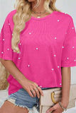 Pearl Detail Round Neck Half Sleeve T-Shirt - Trendsi - Flyclothing LLC