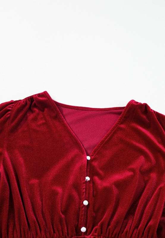 Ruffle Hem Slit V-Neck Long Sleeve Dress - Trendsi - Flyclothing LLC