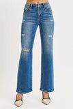 RISEN Full Size High Rise Ankle Straight Front Body Distressed Jeans Plus Size - Trendsi - Flyclothing LLC