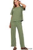 Zenana Slub Short Sleeve T-Shirt and Pants Set - Trendsi - Flyclothing LLC