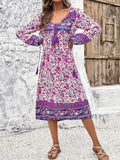 Tassel Tied Printed Long Sleeve Dress - Trendsi - Flyclothing LLC