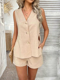 Devine Button Down V-Neck Tank and Shorts Set - Trendsi - Flyclothing LLC