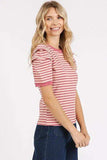Mittoshop Striped Round Neck Puff Sleeve T-Shirt - Trendsi - Flyclothing LLC