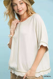 Umgee Linen Blend Scallop Trim Top - Trendsi - Flyclothing LLC