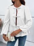 Ivy Lane Peplum Tied Long Sleeve Blouse - Trendsi - Flyclothing LLC