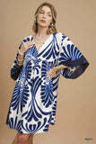 Umgee Abstract Print Kimono Sleeve Mini Dress - Trendsi - Flyclothing LLC