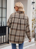 Pocketed Plaid Collared Neck Long Sleeve Shirt - Trendsi - Flyclothing LLC
