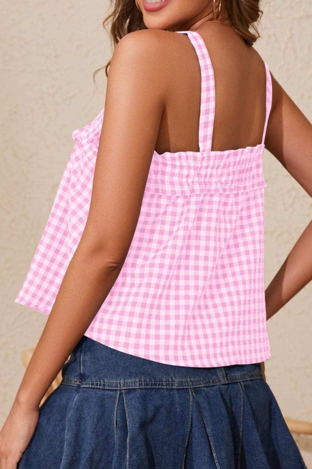 Tied Front Textured Square Neck Cami - Trendsi - Flyclothing LLC