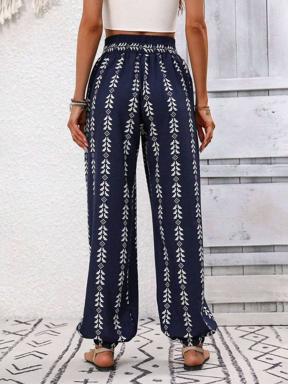 Tied Printed High Waist Pants - Trendsi - Flyclothing LLC