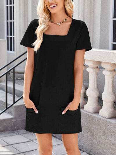 Lovelet Square Neck Short Sleeve Mini Tee Dress - Trendsi - Flyclothing LLC