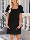 Lovelet Square Neck Short Sleeve Mini Tee Dress - Trendsi - Flyclothing LLC