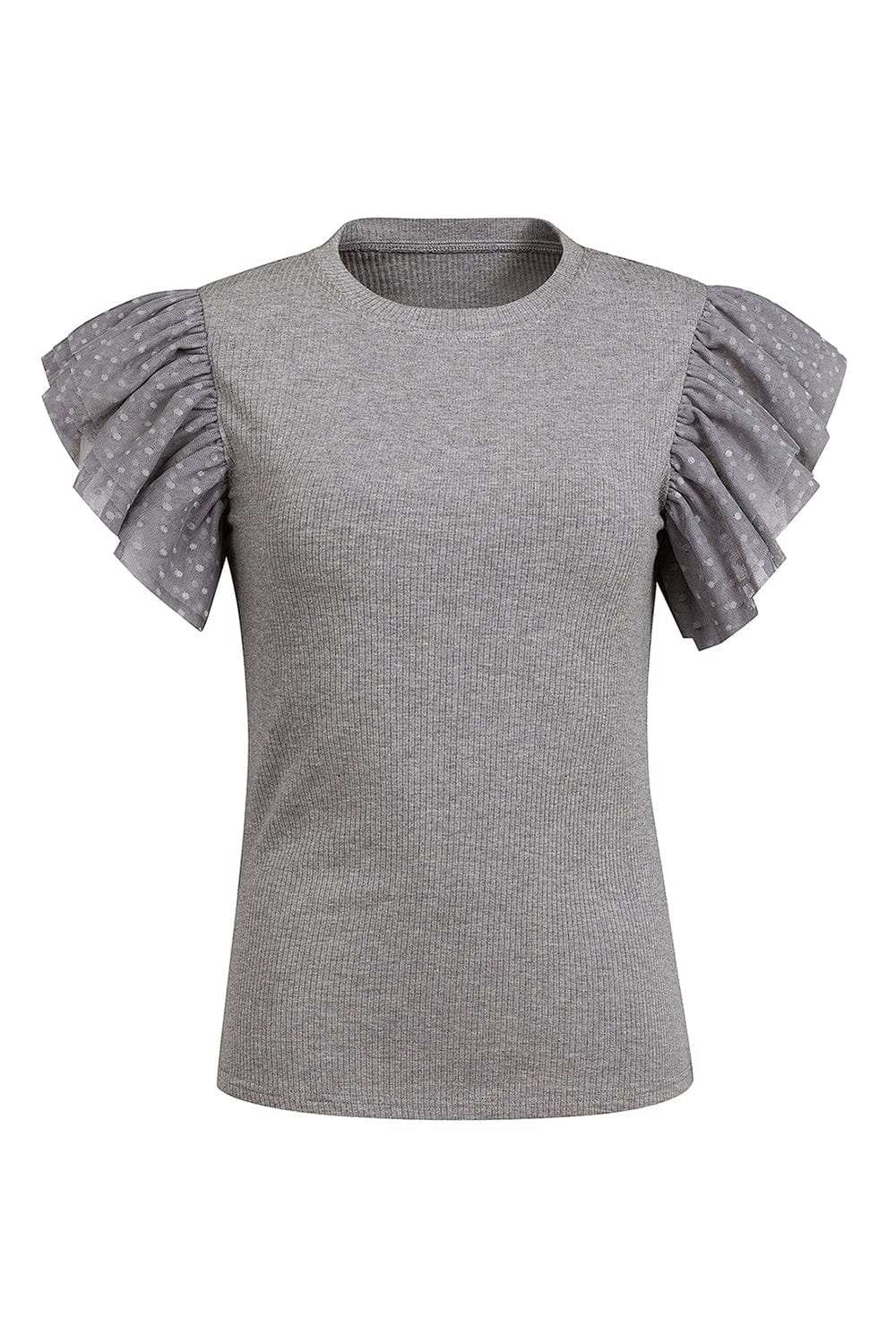 Ruffled Round Neck Cap Sleeve Top - Trendsi - Flyclothing LLC