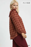 Umgee Full Size Plaid Ruffle Collar Blouse Plus Size - Trendsi - Flyclothing LLC
