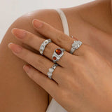4-Piece Stainless Steel Inlaid Rhinestone Ring - Trendsi - Flyclothing LLC