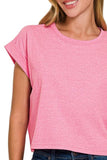Zenana Rolled Sleeve Crop T-Shirt - Trendsi - Flyclothing LLC