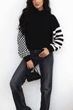 Striped & Checkered Turtleneck Dropped Shoulder Sweater - Trendsi - Flyclothing LLC