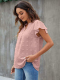 Swiss Dot Notched Cap Sleeve Blouse - Trendsi - Flyclothing LLC