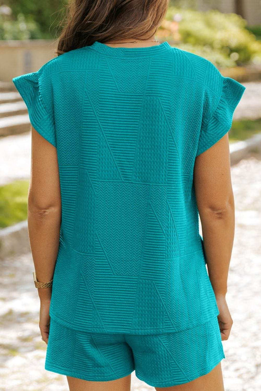 Ruffled Cap Sleeve Top and Shorts Set - Trendsi - Flyclothing LLC